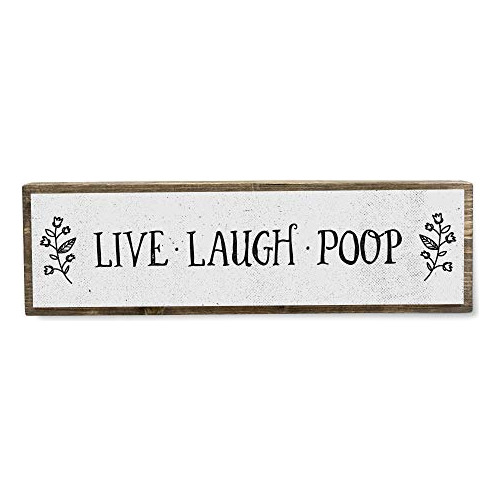 Lámpara De Pared De Metal Y Madera  Live Laugh Poop  -...