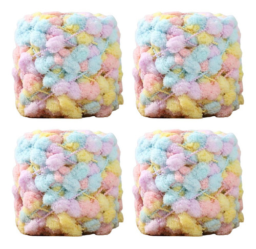 4 Rollos De Hilo Grueso Con Pompón Para Tejer A Multicolor