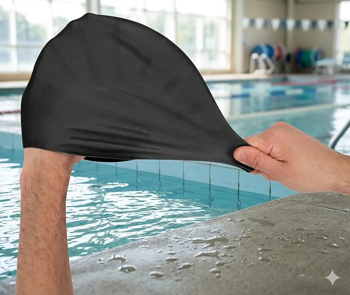 Touca Para Natação e Hidroginástica Cobre Orelhas Silicone Diversas Cores- Four Masters Preta