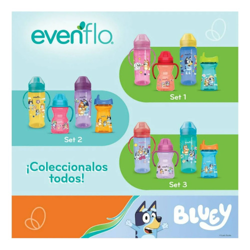 Evenflo Bluey Set Entrenador Infantil 2 Vasos + 2 Tazas Azul Bluey