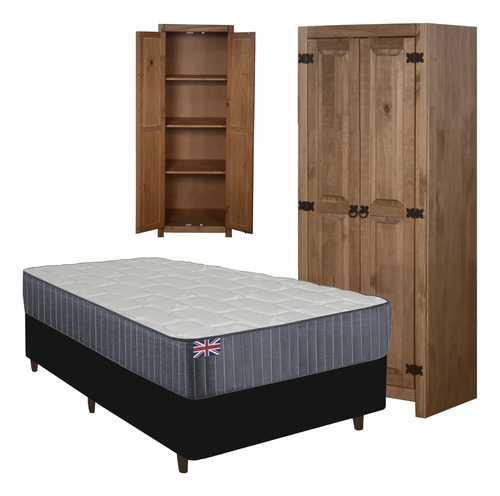 Combo Dormitorio Sommier 1 Plaza Ropero Madera Maciza Closet