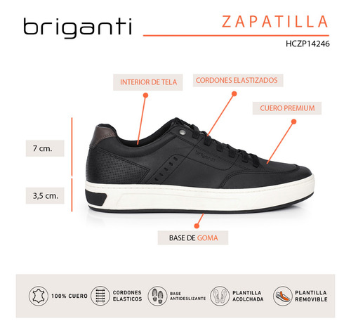 Zapatilla Hombre Cuero Sneaker Zapato Liso Nautico Briganti