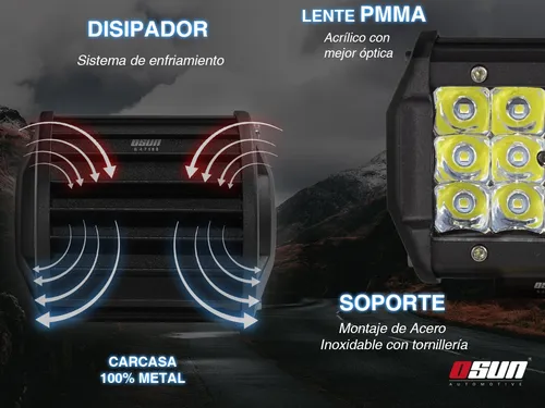 Imagen 4 de 8 de Par De Faros Led Osun® Alta Intensidad 36w Con Estructura 100% Metal + Bases Universales Ideal Para Autos/motos/camiones