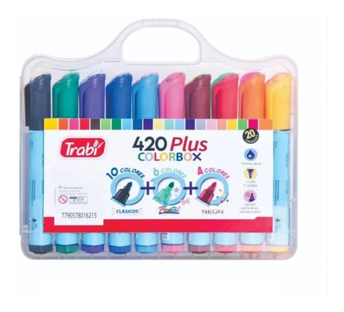 Valija X 20 Marcadores Trabi 420 Plus Colorbox Tinta Al Agua