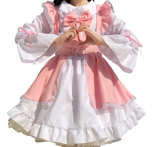 Vestido Lolita Rosa Kawai Para Mujer Y Niña Maid Costumes Lo