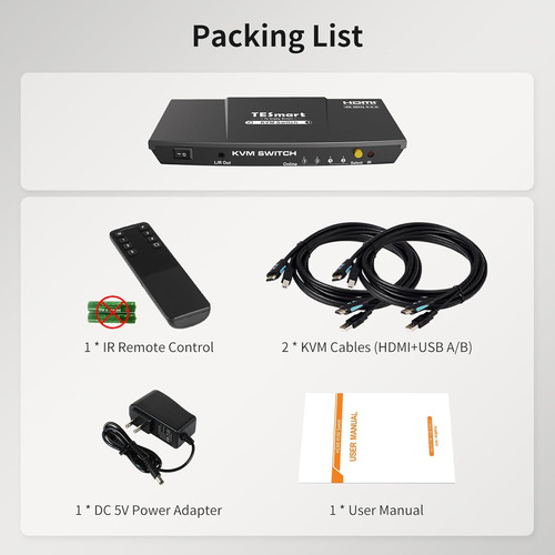 Conmutador Kvm Hdmi Tesmart De 2 Puertos 4k @60hz, Conmutado