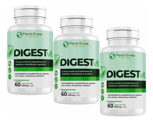 Digestvit - Kit 3x 60 Capsulas Cada - Sabor Sem Sabor