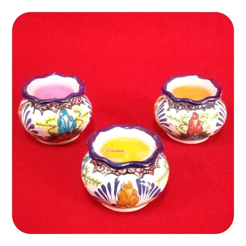 Imagen 5 de 5 de Set 25 Velas Aromáticas De Talavera Poblana Maceta 6 Cm Vls