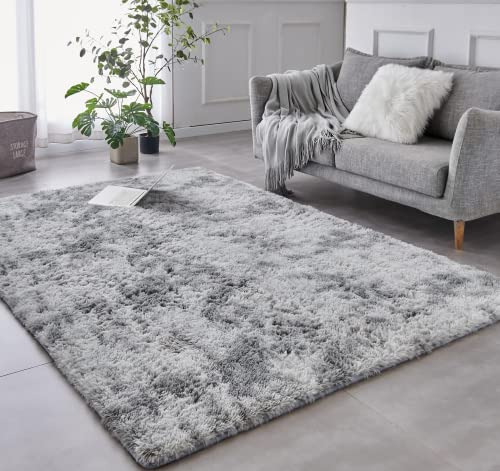 Rug Tie-dyed Gris 4' X 6' Ultra Suave Para Sala De Estar