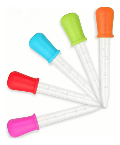 6 pipetas conta-gotas de silicone líquido para crianças, conta-gotas de cores coloridas