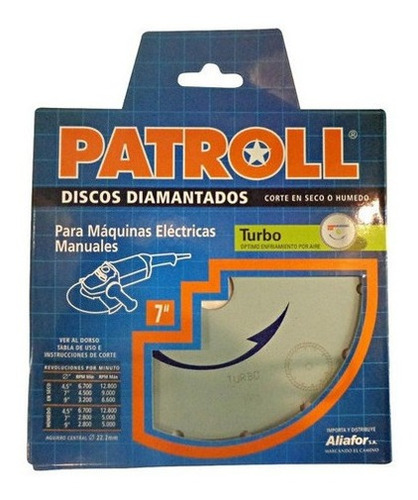 Disco De Corte Turbo Diamantado Patroll Aliafor 7 Pul 180 Mm