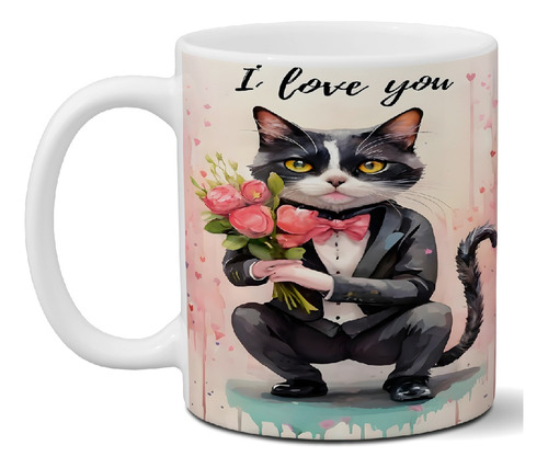 Taza De Cerámica Gato I Love You Exclusiva Importada Art G 8