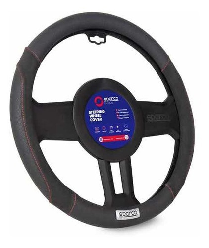 Cubre Volante Auto Universal Cuero Sparco Negro C/línea Roja