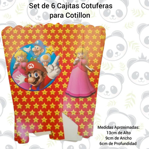 Set De 6 Cajas Cotuferas Para Cotillón Super Mario Bros