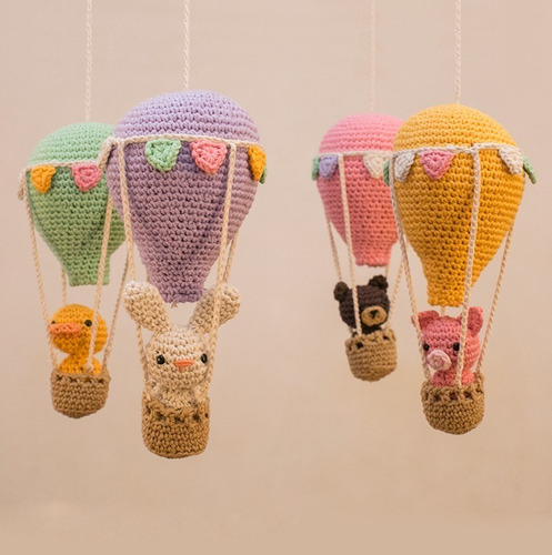 Movil Cuna Tejido Crochet Globos Animales Personalizados