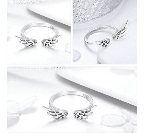 Imagen 5 de 7 de Anillo Alas Ángel Ajustable Para Mujer En Plata 925