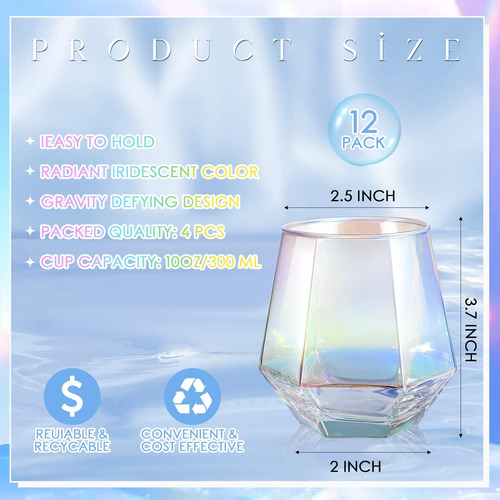 Juego De 12 Copas De Vino Iridiscentes Sin Tallo, 10,5 Oz, C