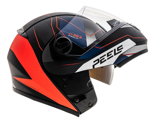 Capacete Peels U-rb2 Overlab Robocop Escamoteável Azul Fosco Cor Preto/Vermelho Tamanho do capacete 56