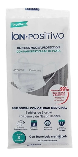 Barbijos Ion - Positivo De Tnt Con Nano Industriales X 3 Unidades Color Gris