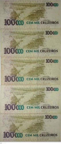 C227 C228 C229 C230 C235- Cédula 100.000 Cruzeiros/crz Reais (Usado)