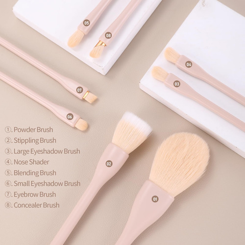 Set 8 Brochas Maquillaje Para Polvo Corrector Difuminar Y So