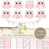 Comprar Kit Imprimible  Búhos Nenas  10 Clipart - 8 Fondos