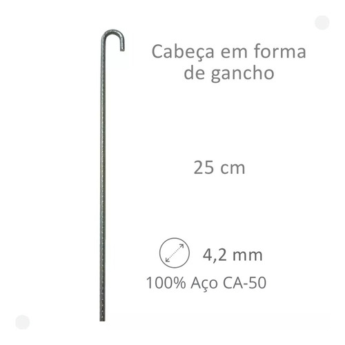 Estaca P/ Barraca 25 Cm Aço Ca-50 (4,2mm) Com 12 Unidades