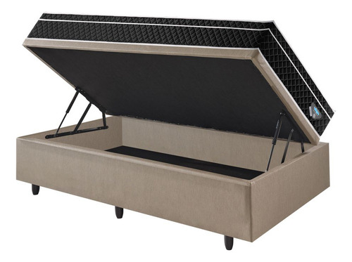 Cama Box Bege Solteiro Baú 88x188 Colchão Gransleep Ecoflex