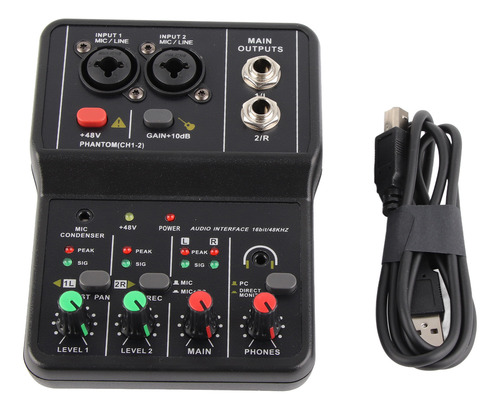 Mezclador De Audio De 2 Canales Usb 48v Phantom Power Compac
