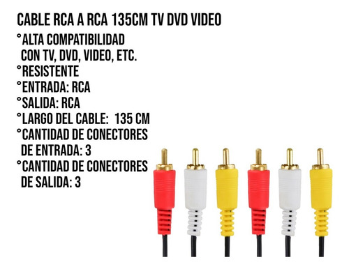 Imagen 3 de 10 de Cable Rca A Rca Y 120cm Tv Dvd Mayoreo Oferta 11-1056