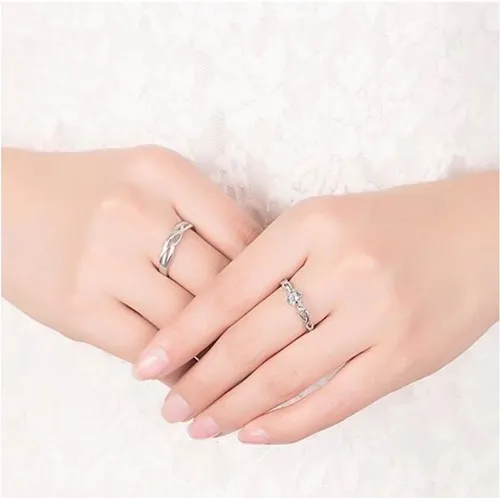 Set Anillos Compromiso Pareja Ajustable Unisex Diamante