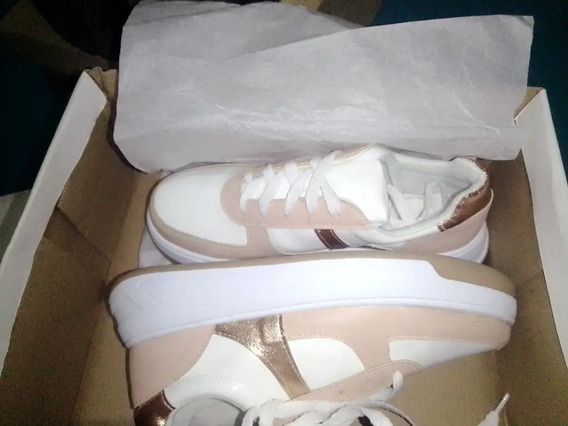 Zapatillas Blancas Con Detalles Dorados Mujer | MercadoLibre 📦