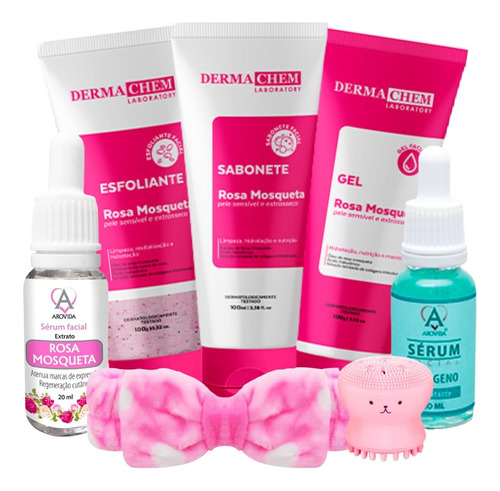 Dermachem kit skin care limpeza rosa mosqueta completo com 2 sérum