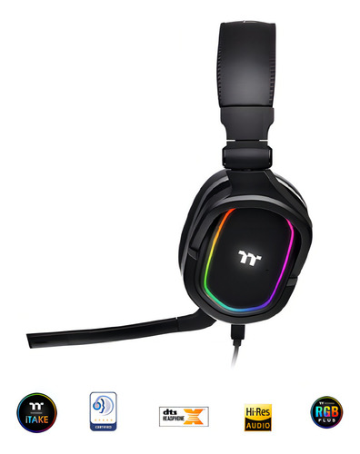 Fones de ouvido Thermaltake Argent H5 Rgb 7.1 com faixa de cabeça, cor preta