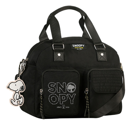 Bolsa Bau Feminina Snoopy Alça Dupla Transversal Preta Cor Preto