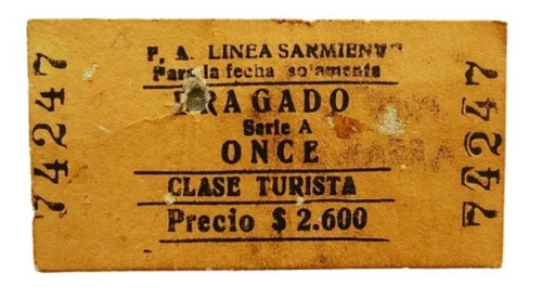 Antiguo Boleto Tren Sarmiento Bragado-once - 1978