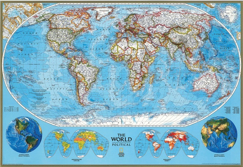 Mapa Mundi National Geographic 100x69cm  Tela Pvc