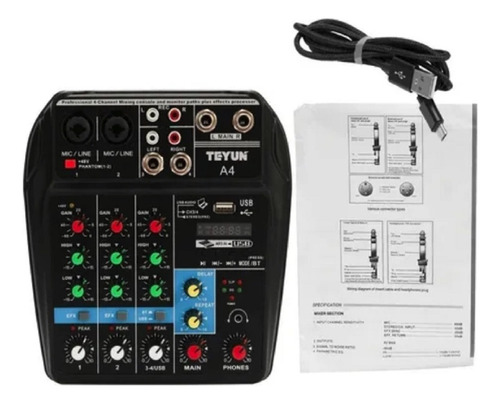 Consola Interfaz Audio Mixer 4 Canales Tu04 Usb Bluetooth