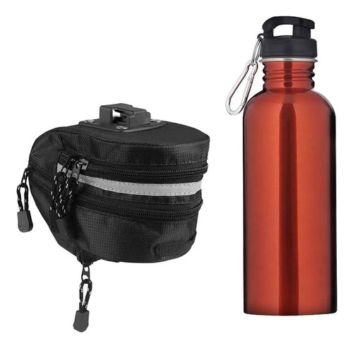 Kit Ciclista Bolsa Selim 2l+ Garrafa Inox 750ml Vermelha Mor