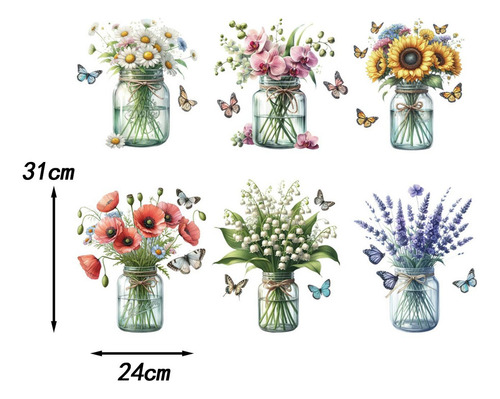 2 X 6x Pegatinas De Pared Florales De Primavera, Pegatinas