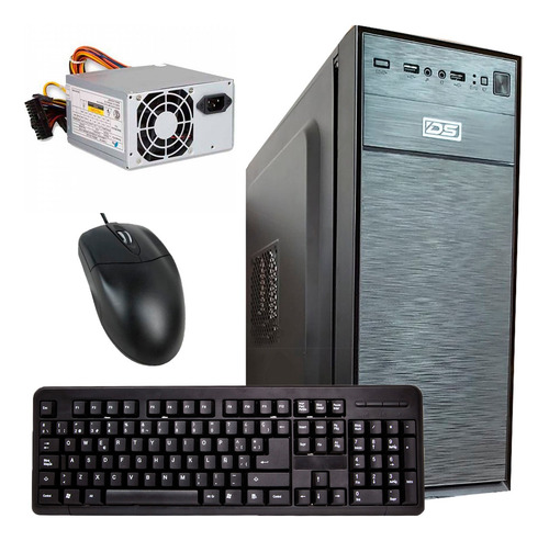 Gabinete Kit Atx Fuente 500watts Mouse Y Teclado Ds Pc Negro