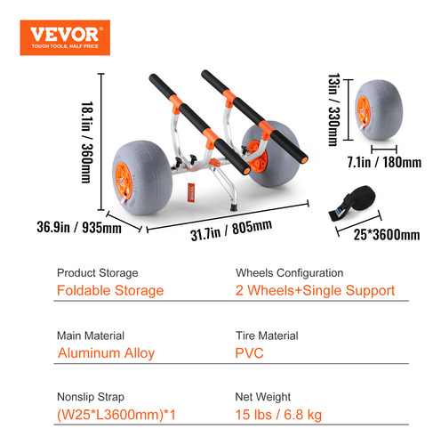 Vevor Carro De Kayak Inflable Con Neumáticos, Carga De 350l