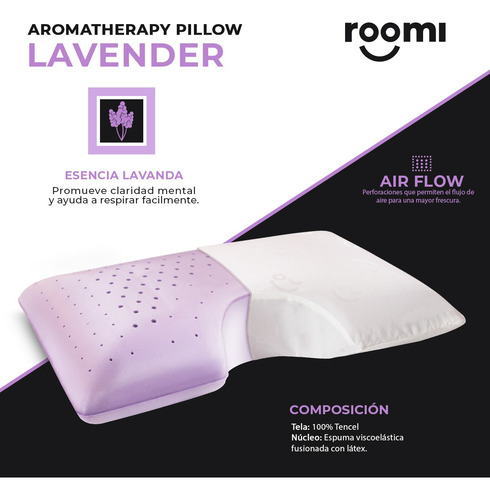 Almohada Shoulder Roomi Aromaterapia, Memory Foam 70 X 40 Cm Lavanda