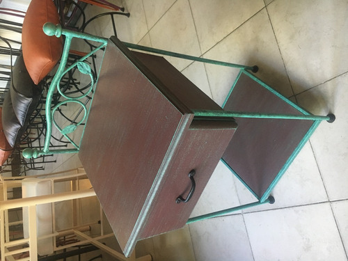 Imagen 7 de 8 de Mesa De Luz En Hierro Y Madera Vintage Con 1 Cajon + Estante