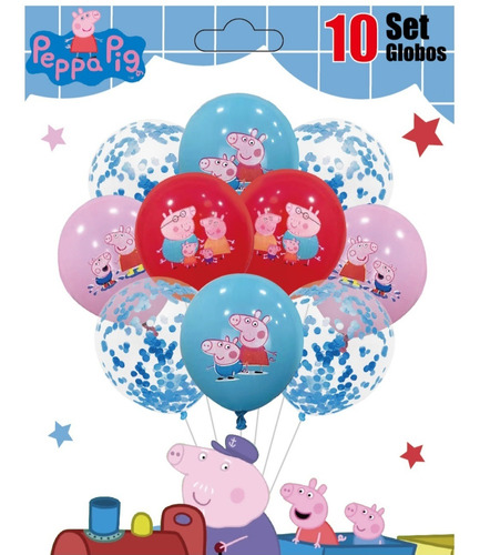 Set De Globos Latex Con Confeti Y Estampado Peppa Pig