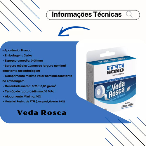 Fita Cinta Veda Rosca Multiuso 18mm X 50m Tek Bond