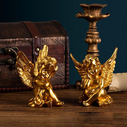 2 Estatuas De Ángeles De Querubines Decorativas De Resina