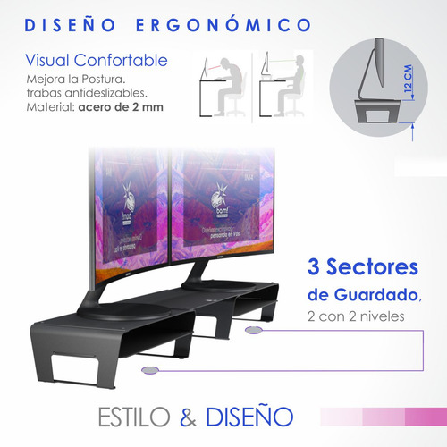 Soporte Monitores Sistema Bam M4a-980-sl Acero - Premium!!!