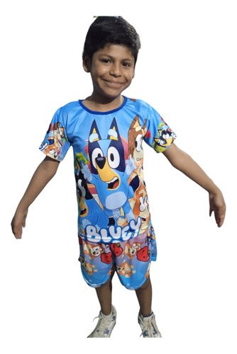 Short Con Camisa De Bluey Para Niños Ropa Verano Playa 
