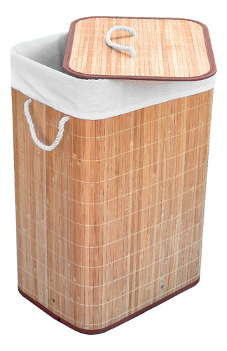 Jolitex cesto banheiros de bambu forrado claro retangular para roupas cor Palha liso